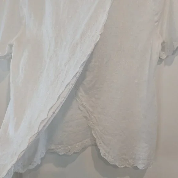 J. Crew Top Women's Size 2 White Scalloped Split-Back Linen Eyelet Blouse #C4806 - Picture 8 of 14